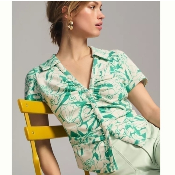 Anthropologie Tops - Anthropologie Maeve Ruched Blouse Floral 90s Y2K Retro Fairycore Cottagecore